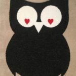 OWL-RAW CUTOUT-charcoal w white and red heart eyes